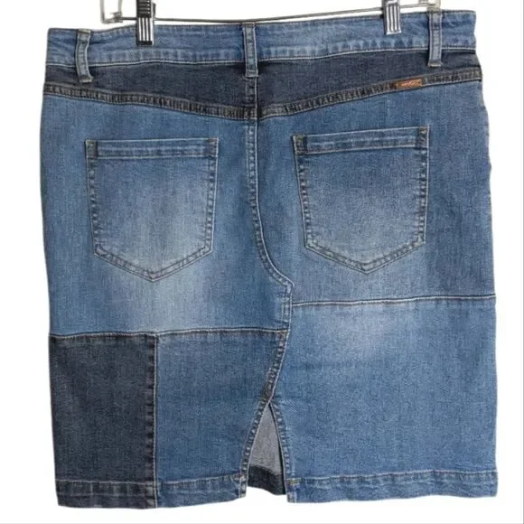 INC Stretch Denim Jean Patchwork Short Skirt Womens 10 - Picture 3 of 5